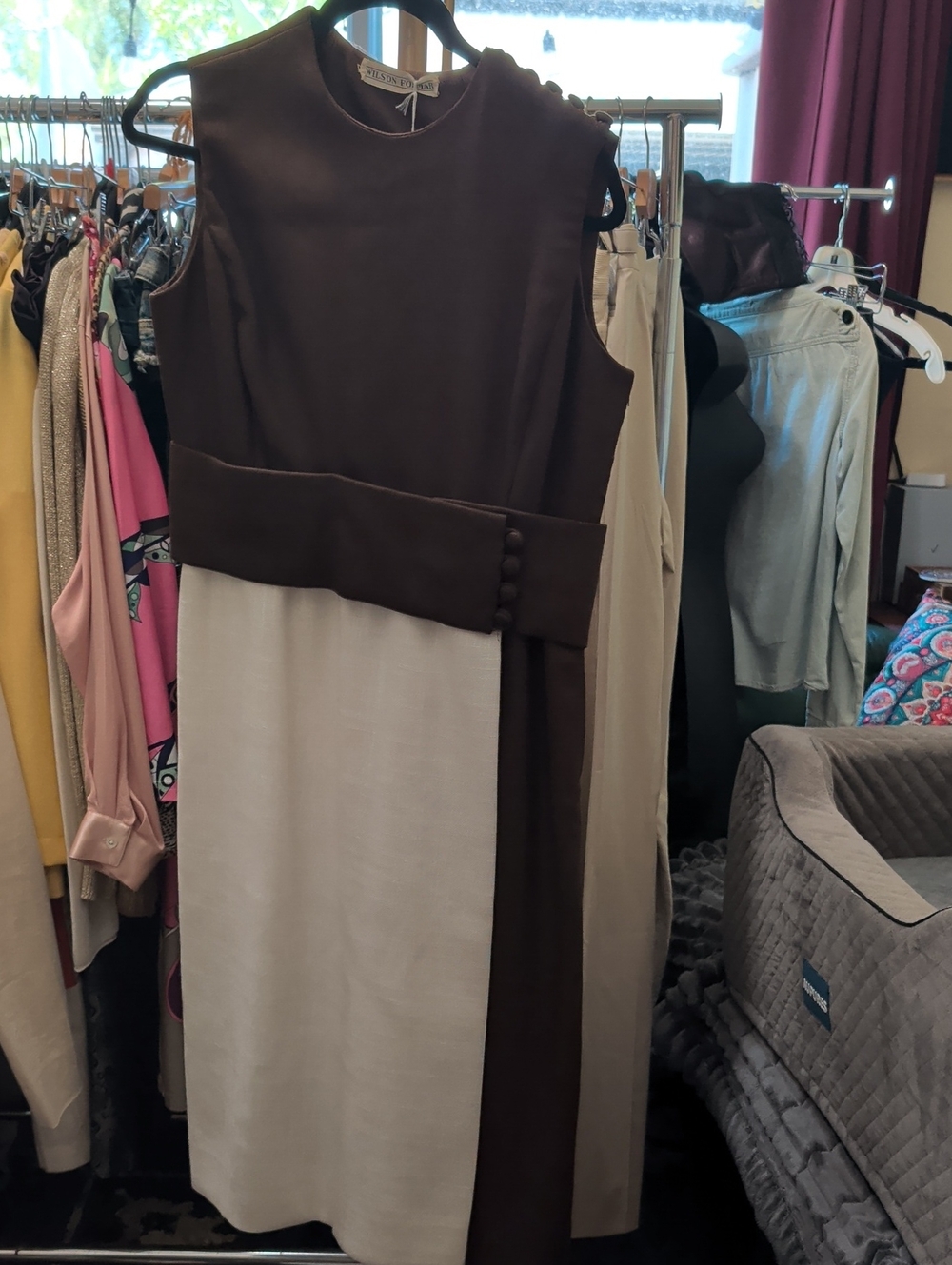 Sleeveless Brown and Cream Colorblock Midi Dress